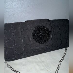 Black quilted clutch handbag beaded flower Vera Bradley CUTE